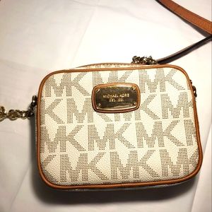 EUC - Michael Kors crossbody - brown and cream leather